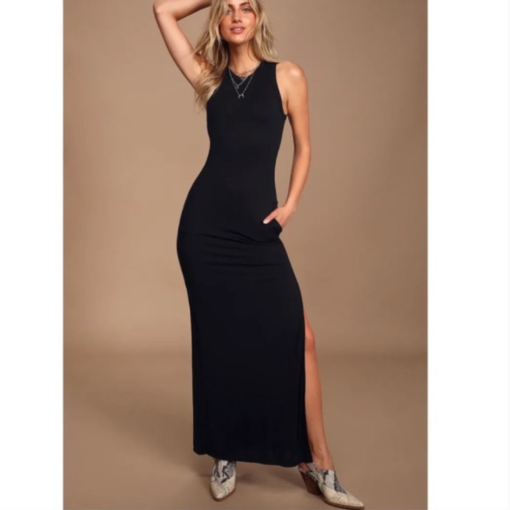 Lulu's Shield & Sword Black Sleeveless Maxi Dress